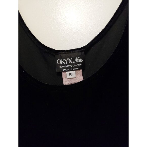 Onyx Nite Vintage Black Velvet Maxi Dress Long Sleeves Scoop Neck 16 - Picture 3 of 7